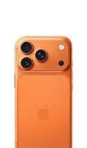iPhone 17 Pro, achterkant, kleur Kosmisch oranje, Pro Fusion-camerasysteem in plateau aan de bovenkant