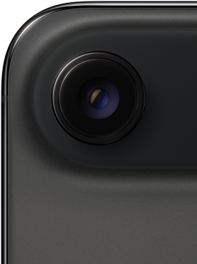 iPhone Air, achterkant, kleur Spacezwart, afgeronde hoek aan de bovenkant, Fusion-camerasysteem met één lens